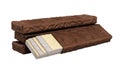 Four rectangle shape wafer biscuits in chocolate icing 3d render on white no shadow