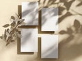 Minimalist Four Blank White Card Mockup with Natural Leaf Shadows Royalty Free Stock Photo