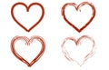 Four red brushed hearts