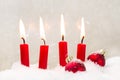 Four red candles for christmas - classic red and white