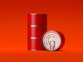 Four red cans on red background, 3d rendering.