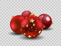 Four red Christmas balls with gold stars, empty and  transparent New year toy decoration - vector Royalty Free Stock Photo