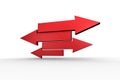 Four red 3D arrows are stacking staggered vertically, casting subtle grey shadows on white backdrop Royalty Free Stock Photo