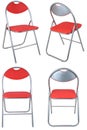 Four red folding chairs