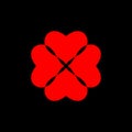 Four red hearts joined together symbolically.Four red hearts joined together symbol