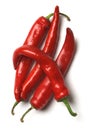 Four red hot chilli peppers Royalty Free Stock Photo