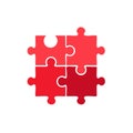 Four red jigsaw puzzle pieces perfectly connected symbolizing teamwork solution and unity Royalty Free Stock Photo