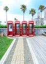Four Red Phone Booths Royalty Free Stock Photo