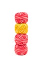 Four red sewing threads on white background Royalty Free Stock Photo