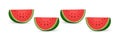 FOUR Red watermelons pieces with sliced. 4 Sliced cocktail water melon fruit vector sets, Fresh Watermelon organic fruits with Royalty Free Stock Photo