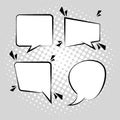 four retro speech bubbles drawn pop art style in gray background