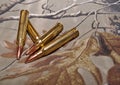 Four rifle bullets with a camo background Royalty Free Stock Photo