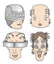 Four robot faces set illustration