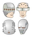 Four robot faces set illustration
