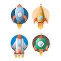 Four rockets colorful flat vector poster isolated on white