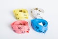 Four roll of colorful measuring tapes