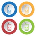 Four round color icons - old mobile phone, antenna Royalty Free Stock Photo