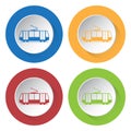 Four round color icons, tram, streetcar