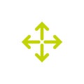 four rounded arrows point out from the center. olive green expand Arrows icon.