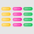Four rounded web buttons with colored transparent shadow