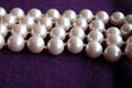 Pearls in four rows closeup on purple cashmere background