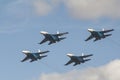 Four russian fighters su-27 Royalty Free Stock Photo
