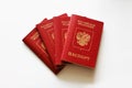 Four russian foreign passport on a white background.