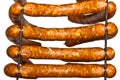 Four sausages ready to smoke Royalty Free Stock Photo