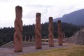 Four Sculptures in Centro Ceremonial Otomi, Estado de Mexico. back view Royalty Free Stock Photo