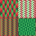 Four Seamless abstract geomatric pixel Christmas patterns