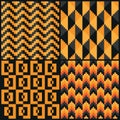 Four Seamless abstract geomatric pixel Halloween patterns