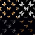Four seamless pattern with golden butterflies Royalty Free Stock Photo