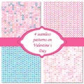 Four seamless pattern on valentines day. Pink and blue color. Endless texture can be used for printing onto fabric paper