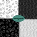 Four seamless patterns black and white leaves set Royalty Free Stock Photo