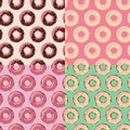 Four seamless patterns with colorful tasty glossy donuts Royalty Free Stock Photo