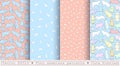 Four seamless patterns with cute bunnies.