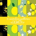 Seamless patterns collection with lemons Royalty Free Stock Photo