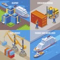 Four Seaport Isometric Icon Set