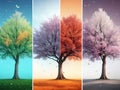 Four season change concept tree, with different colours background Ai generated Royalty Free Stock Photo