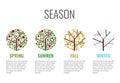 Four season circle sign with tree season change in spring summer fall autumn winter vector design Royalty Free Stock Photo