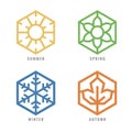 Four season Hexagon icon with sun sign for summer flower sign for spring snow sign for winter and Maple leaf for autumn vector de Royalty Free Stock Photo