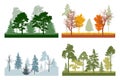 Four season, silhouette of summer, autumn, winter, spring woodland, landscape. Vector illustration Royalty Free Stock Photo