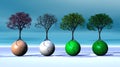 Four seasonal trees on four earth Royalty Free Stock Photo