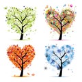 Four seasons. Art tree heart shape