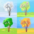 Four seasons banners. Winter, spring, summer and autumn scene in one concept. Vector