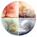 Four Seasons In A Circle: Dreamlike Watercolor Tree Illustrations