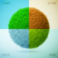 Four seasons collage. Spring, Summer, Autumn, Winter. Grass circle shape. Royalty Free Stock Photo