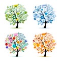 Four seasons, floral colorful tree. Sketch for your design Royalty Free Stock Photo