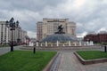 Four seasons hotel in Moscow and Manege Square, blooming flowers