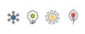 Four seasons icon set. 4 Vector graphic element illustrations representing winter, spring, summer, autumn. Snowflake, flower, sun